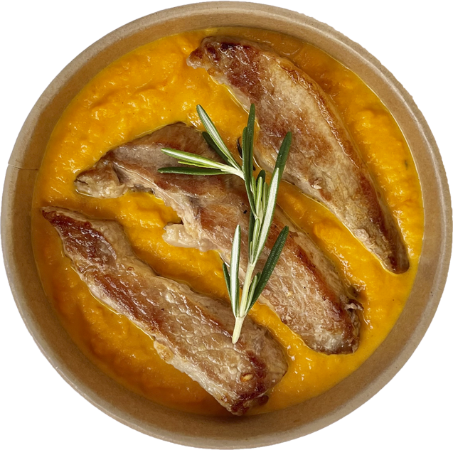 Secreto de cerdo con puré de zanahoria